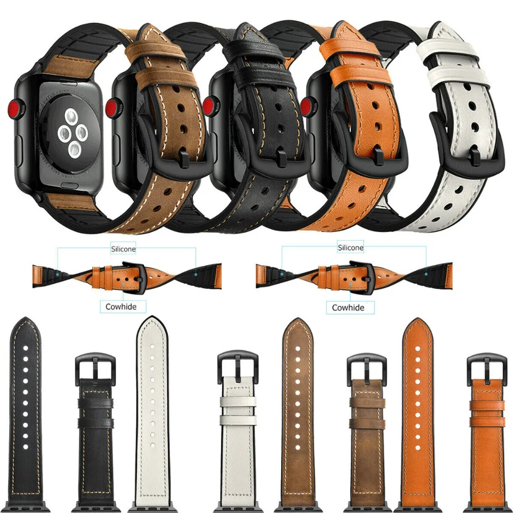 Нейлоновый Ремешок кожаный ремешок браслет для наручных часов Apple Watch 5 4 3 2 1 38 мм 40