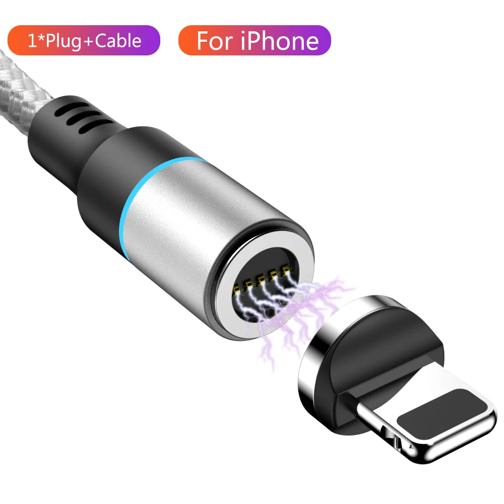 Магнитный кабель Micro usb type C для iPhone 6 7 8 X samsung S10 Plus Android кабель для быстрой зарядки данных 1 м 2 м USBC type C зарядное устройство для телефона - Цвет: Silver For iPhone