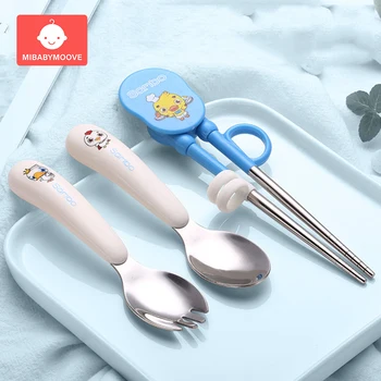 

Stainless Steel Children Chopsticks Fork Spoons Kid Baby Learning Training Helper Chopsticks Set Baby Feeding Flatware Tools Set