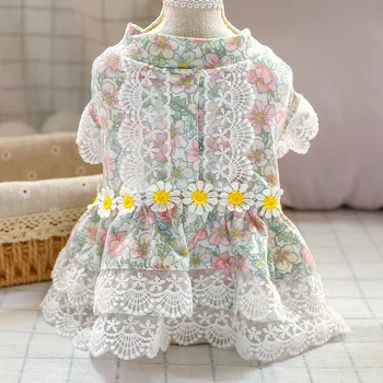 

Summer Pink Floral Skirt for Dogs Lace Decor Elegant Temperament Princess Style Pet Flower Decoration Skirt for Dog Clothes Girl