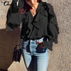 Women Blouses Celmia 2022 Summer Ruffled Stylish Top Plus Size Sexy V neck Long Sleeve Shirt Female Casual Buttons Sweet Blusas ► Photo 2/6