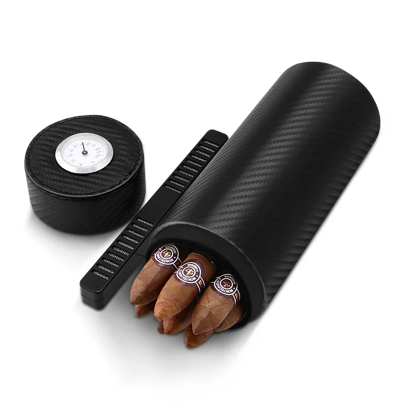 Горячая Распродажа CIGARLOONG сигары трубки Путешествия Портативный Углеродного Волокна тюбик увлажняющего средства с увлажнителем гигрометр труба хьюмидора CLJ-3013A