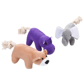 

3 Pcs Cartoon Animal Shape Dog Chew Molar Toy Stuffed Cotton Chewing Doll Tooth