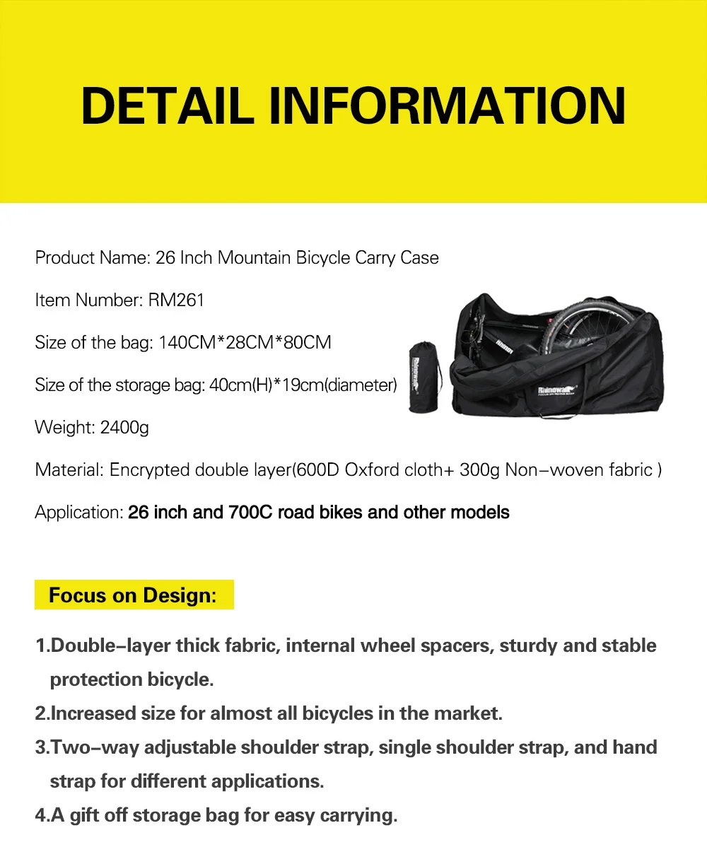 Rhinowalk 26-27 Inch Mountain Bicycle Carry Bag Portable Cycling Bike Transport Case Travel Bycicle Accessories Outdoor Sport