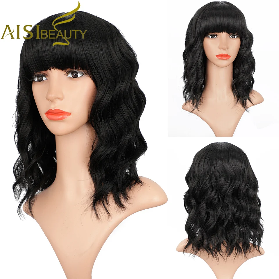 Low Price Black Wigs Synthetic-Short Pink Purple Aisi Beauty Bangs Water-Wave Brown Natural Women ABN9mkar