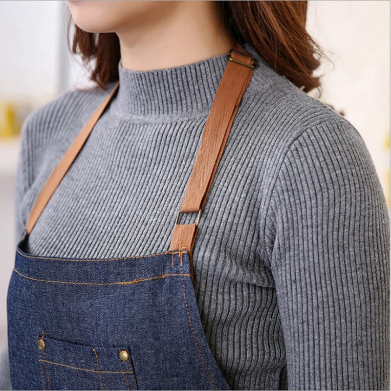 100% cotton Hot Antifouling Aprons Unisex Uniform Denim Cowboy Simple Chef Cooking Aprons for Women Kitchen Apron