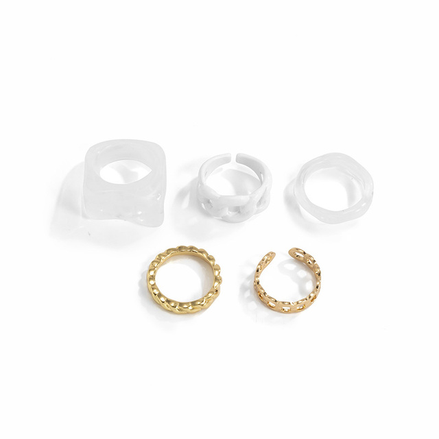 New Ins Aesthetic Colorful Transparent Resin Acrylic Crystal Ring Set For Female Geometric Irregular Ring Jewelry