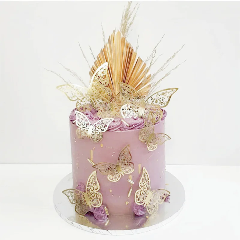 

INS 12pcs Colorful 3D Butterfly Happy Birthday Cake Topper Paper Fans Wedding Cake Topper for Birthday Party Cake Decorations