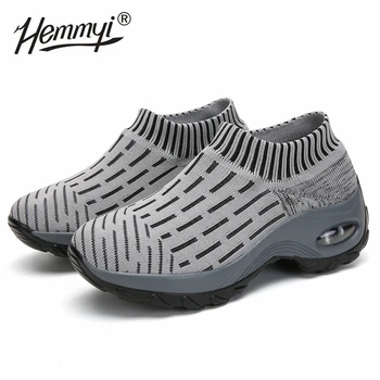 

Hemmyi New 2019 Fashion Autumn Women Platform Shoes Woman Casual Black Ballet Wedge Shoes Lady Comfort Sock Slip on Dance Shoes