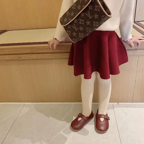 Dark red Осенне-зимняя Детская короткая юбка в школьном стиле Однотонная юбка-трапеция для маленьких девочек, эластичная юбка с высокой талией для малышей, От 1 до 6 лет - Цвет: Dark red