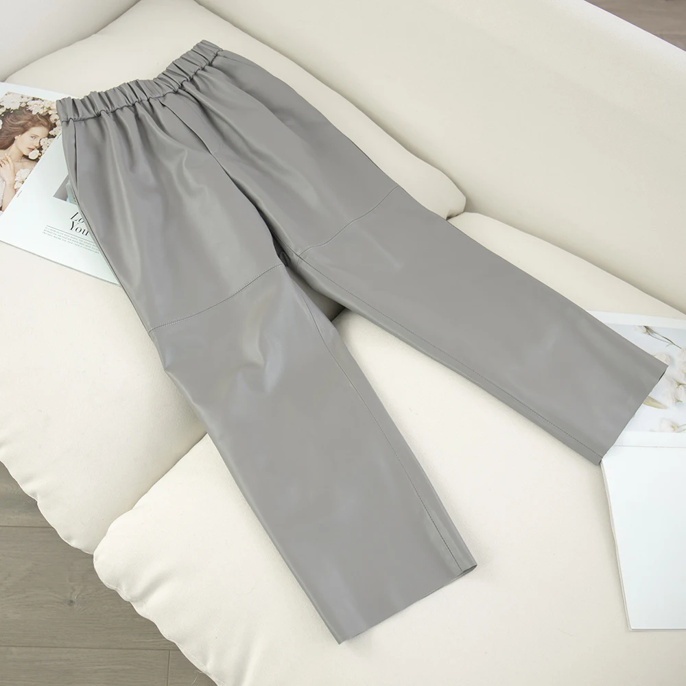 Harem Pants Sheepskin-Trousers Streetwear High-Waist Genuine-Leather Womens Real Plus-Size