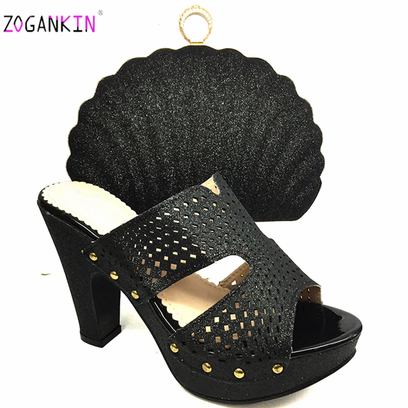 

2019 High Quality Design Italian Women Party Shoes and Bag To Match Super High Heels in Blalck Color Nigerian Women for Wedding
