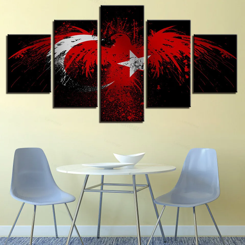 

Canvas Painting Home Decoration Framework Wall Art Picture 5 Panel Flag of Turkey for Living Room Cuadros Hd Printed Posters