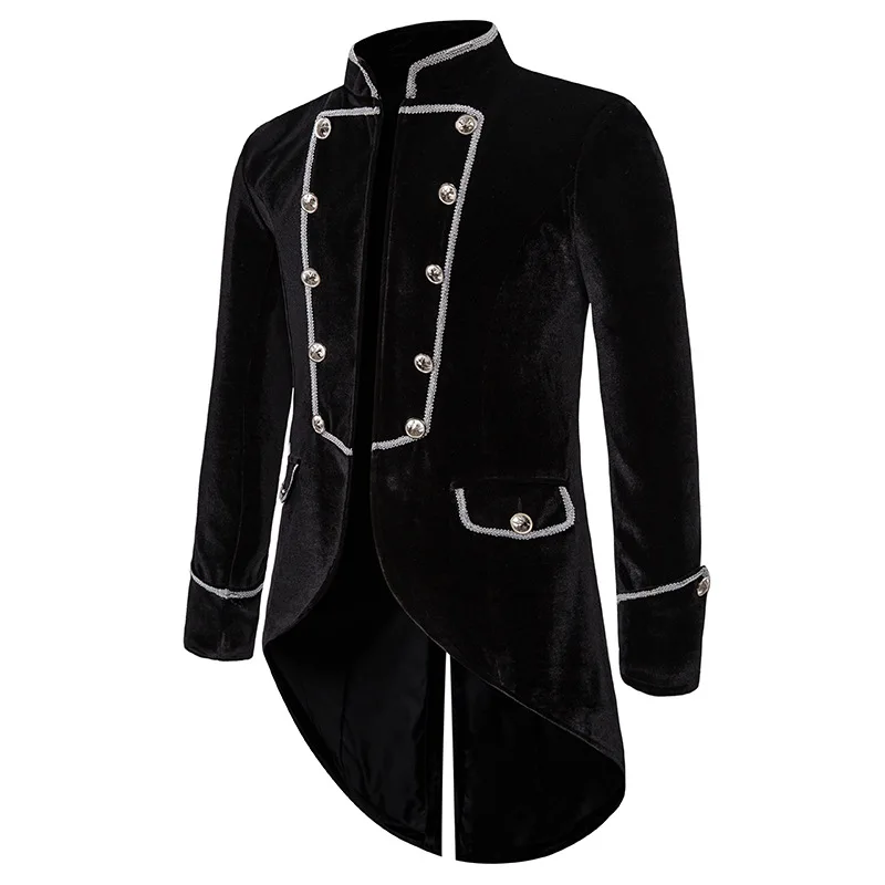 ATRY Mens Gothic Velvet Jacket Steampunk Victorian Long Frock Coat Halloween Costumes
