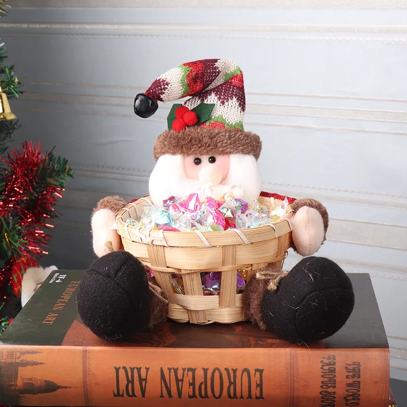 Santa Claus Мини-корзина для фруктов, банка для конфет, Рождественский Санта-Клаус, снеговик, бамбуковые корзины, детское печенье в подарок, настольные украшения для дома - Цвет: Santa Claus