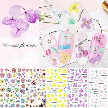 

CHNRMJL 14Designs/set Floral Slider Water Transfer Nail Art Stickers 3D Artificial Flower Pattern Adhesive Wraps Nails Decals