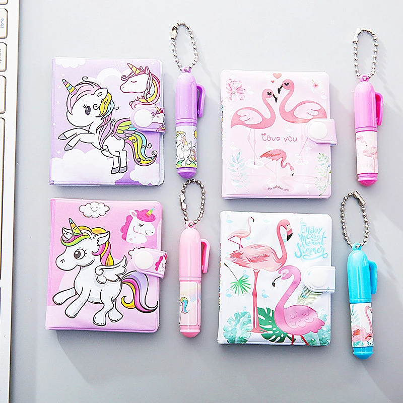 Kawaii розовый и фиолетовый Единорог Фламинго портативный мультфильм тетрадь+ Шариковая ручка набор школьные канцелярские принадлежности подарки для детей