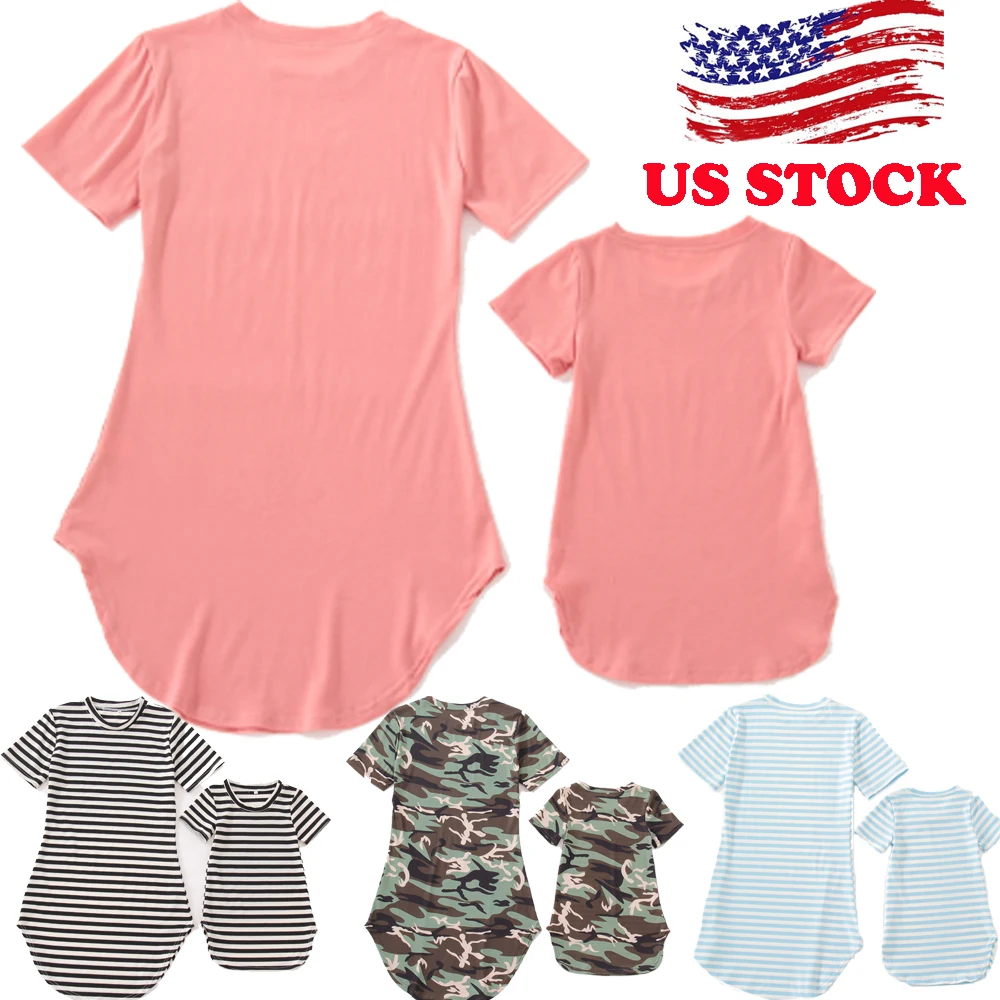 Новое летнее платье с короткими рукавами для женщин и девочек; Одинаковая одежда для семьи; одежда для мамы и дочки