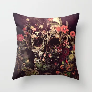 

Halloween Skull Pillow Cover Funny Festive Back Cushion Flax Pillow Cover