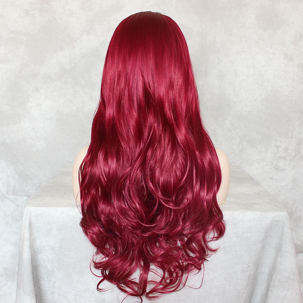 TaBeWay 13x6 черных масок Синтетические волосы на кружеве парик длинные волнистые волосы, для придания объема жаропрочный, синтетический Синтетические волосы на кружеве парики для чернокожих Для женщин - Цвет: red