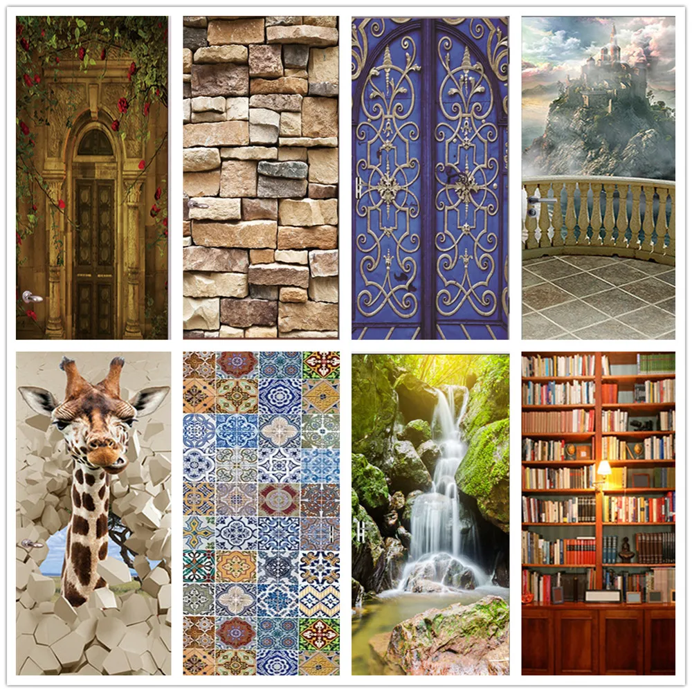 

77x200cm Sticker for Door 3D Library PVC Self Adhesive For Living Room Bedroom Landscape Wallpaper Waterproof Renew Mural Decals