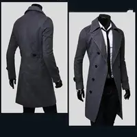 Moda marka jesienna kurtka długi płaszcz mężczyźni wysokiej jakości Slim Fit Solid Color mężczyźni płaszcz dwurzędowy kurtka M-4Xl 4