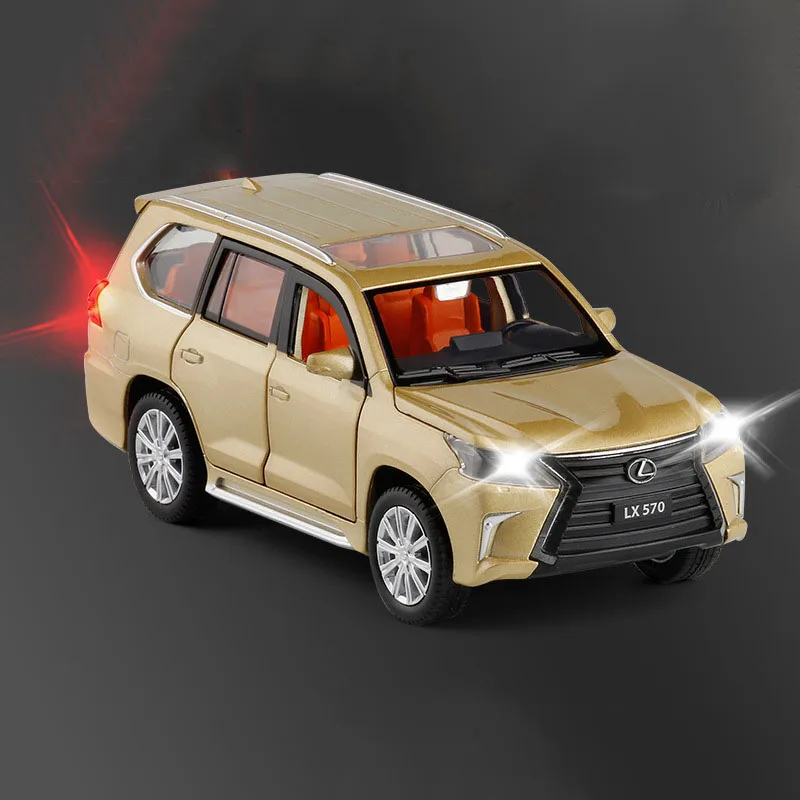 1/32 LX570 модель автомобиля из сплава, литая под давлением металлическая игрушка, автомобильный звуковой светильник, 6 открывающихся дверей, игрушки для детей, подарок