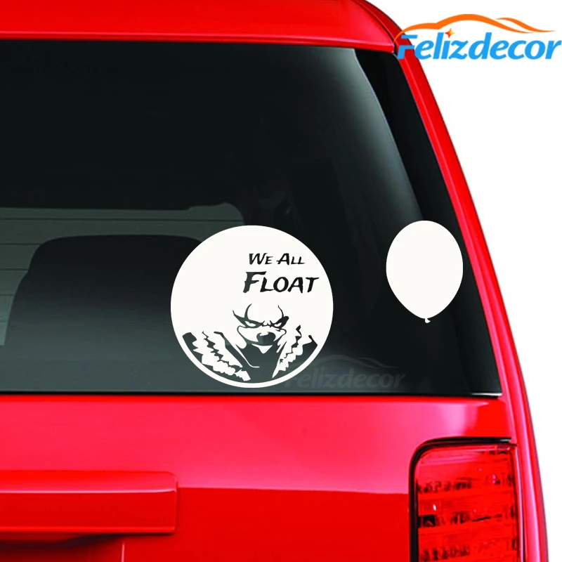 Клоун с тяжелым макияжем выглядит на плавающих шарах автомобиль окно виниловые