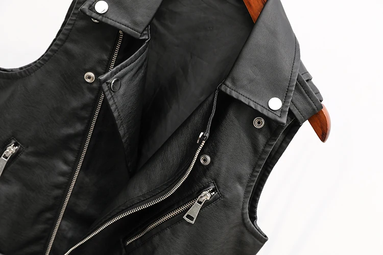 Plus Size Spring Autumn Black Leather Vest Jacket Women New Large-Size Leather Coat Female Short Sleeveless Vest Pu Jackets Coat