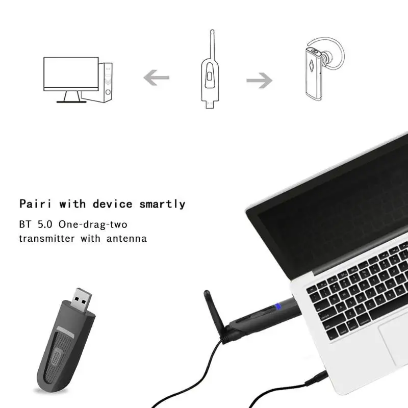 Портативный B25 Bluetooth 5,0 аудио передатчик USB 3,5 мм AUX Jack беспроводной музыкальный адаптер ключ для ТВ ПК переключатель 2 индикатора