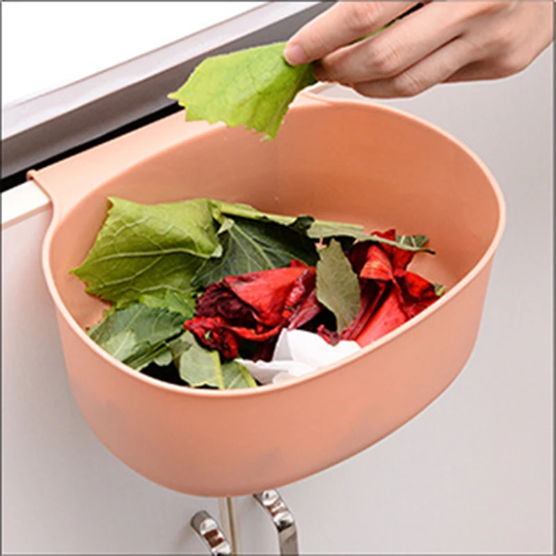 pink Trash barrel Новая креативная кухонная утварь, дверь шкафа, висячий тип, мусорный бак, многофункциональная переносная пластиковая корзина для здоровья и гигиены, прочная - Цвет: pink Trash barrel
