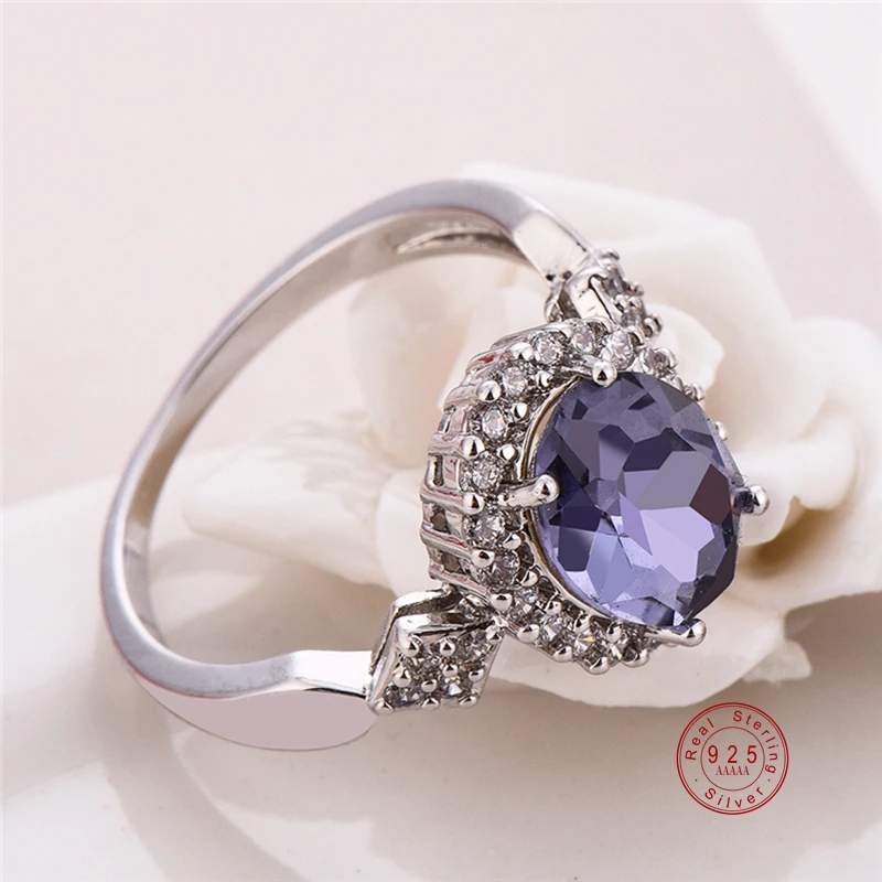 Подлинное ювелирное 925 пробы Серебряное штабелируемое кольцо круглое черное CZ Кристальное кольцо на палец для женщин Свадебная вечеринка Bijoux