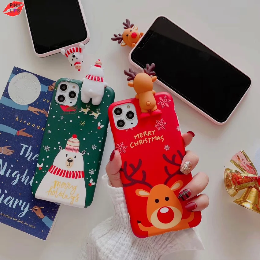 

Christmas Phone Case For iPhone 11 Pro Max XR XS Max 6 6S 7 8 Plus X XS 3D Cute Deer & Snowman Soft TPU Back Cover Gift