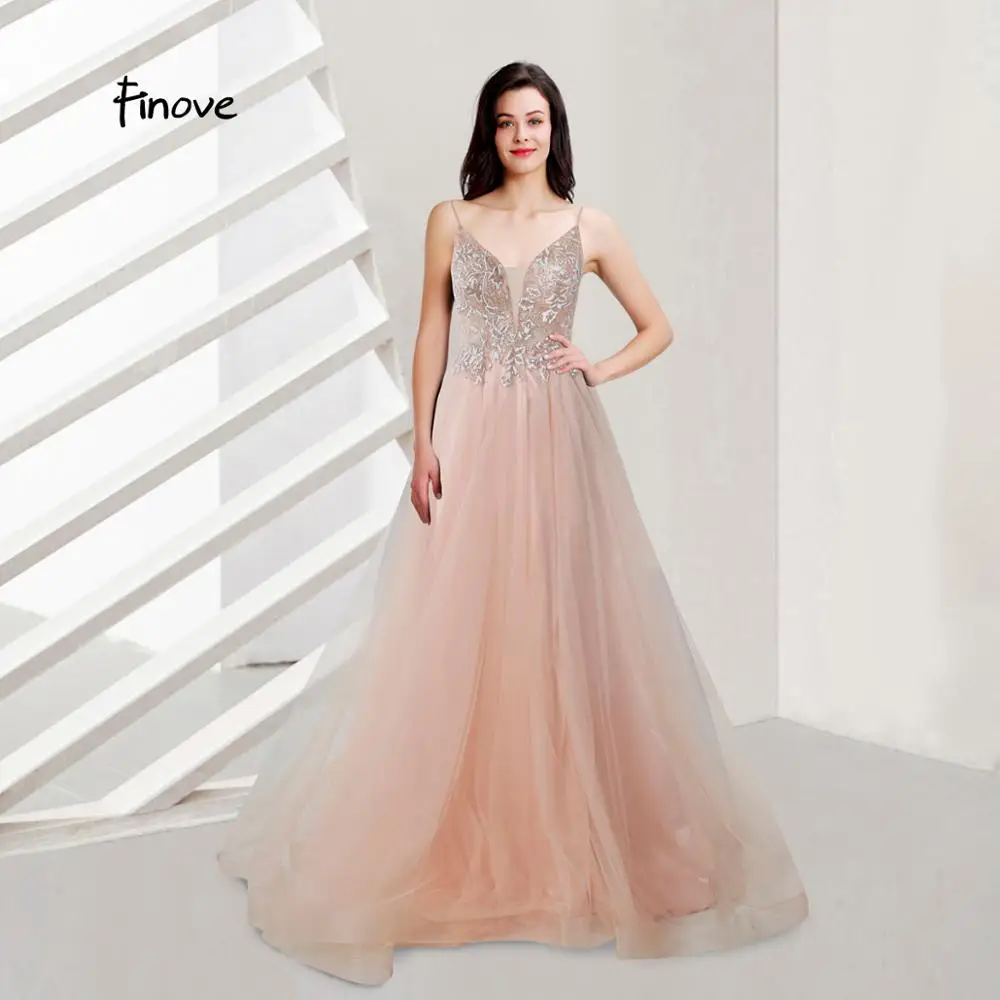 Finove Elegant Prom Dress 2020 Sexy V-neck Illusion Appliques A-line Evening Party Gowns Plus Size Finove Elegant Prom Dress 2020 Sexy V-neck Illusion Appliques A-line Evening Party Gowns Plus Size
