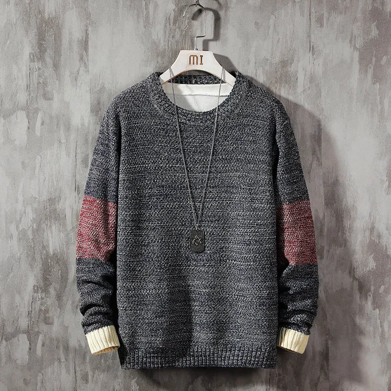 AIRGRACIAS модный мужской свитер уличная мужская одежда на каждый день с длинным рукавом вязанные зимние пуловеры с круглым вырезом размер M-5XL - Цвет: Синий