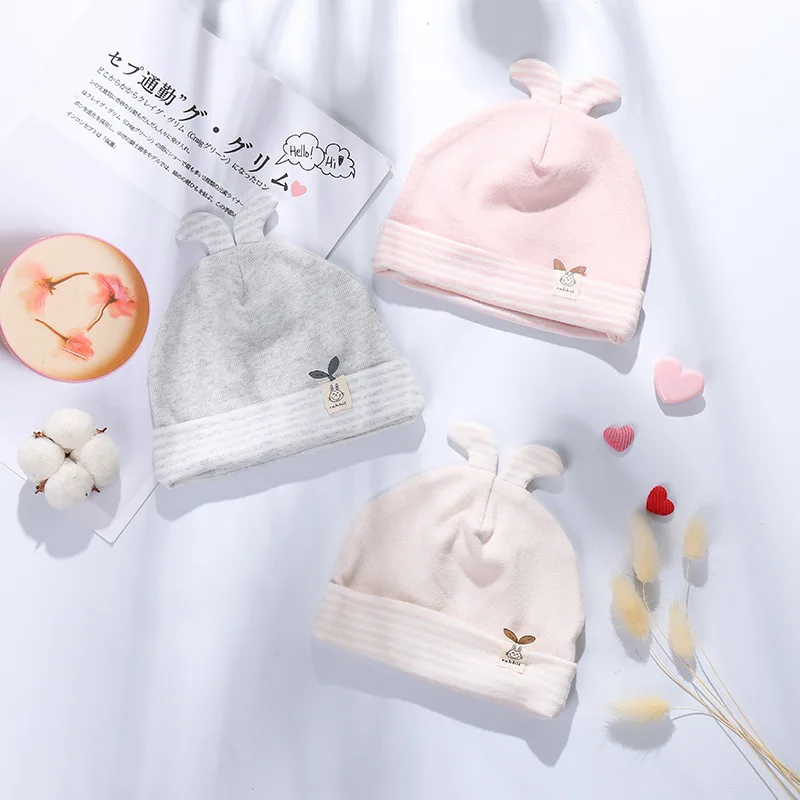 Однотонная хлопковая шапка для новорожденных; шапки с ушками для новорожденных девочек и мальчиков; сезон осень-зима; аксессуары для маленьких девочек