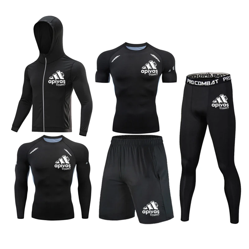 Men Jiu jitsu Rashguard MMA T-shirts Sets Bjj Muay Thai Boxing Jerseys Long Sleeve Boxeo Suit Brand 5Pcs Set Fitness Sport Suits