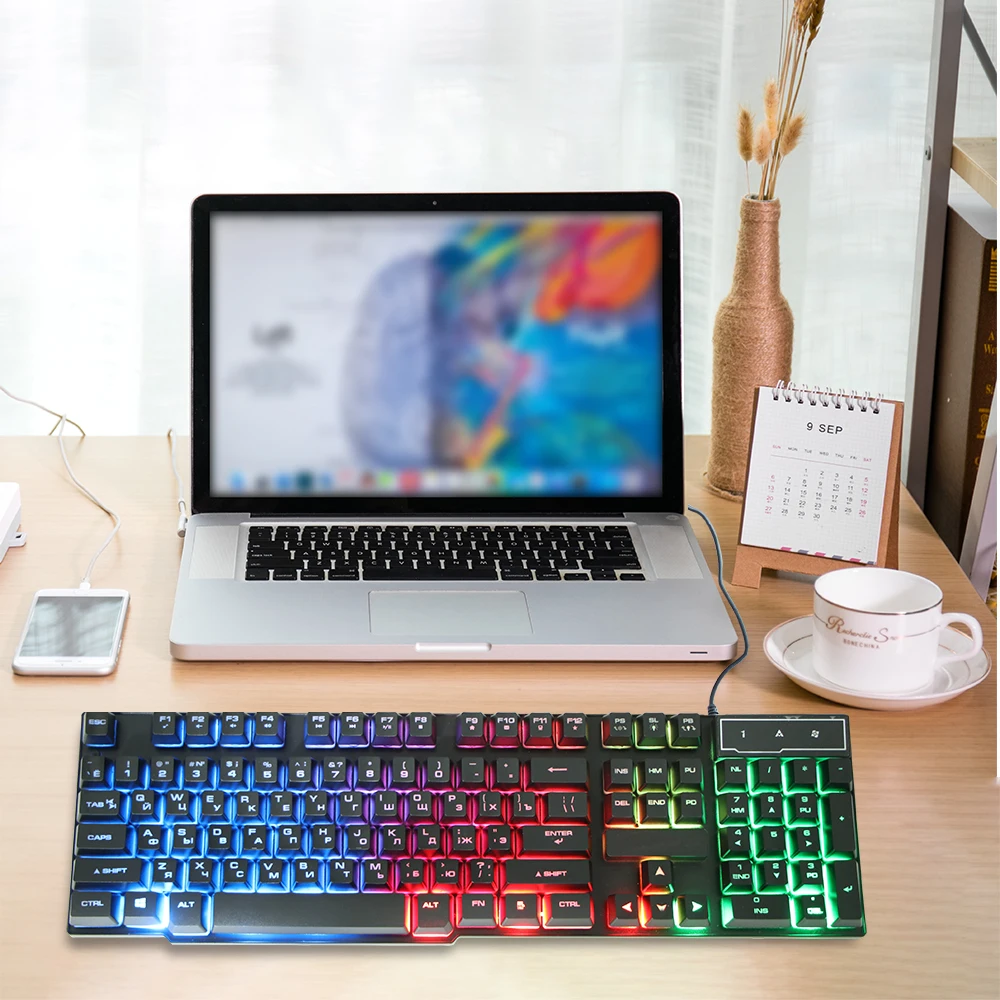 Популярная Проводная игровая клавиатура 2020 цветная механическая с подсветкой 104