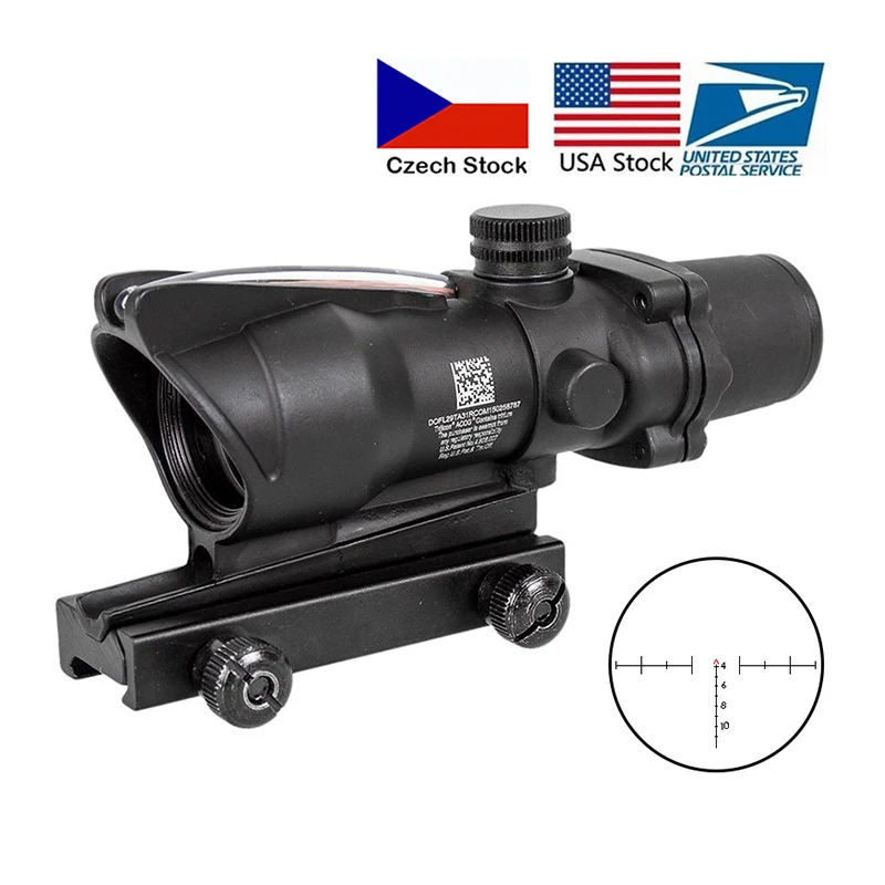 Hunting Riflescope ACOG 4X32 Real Fiber Optics Red Dot Illuminated Chevron Glass Etched Reticle Tactical Optical Sight|Riflescopes| - AliExpress