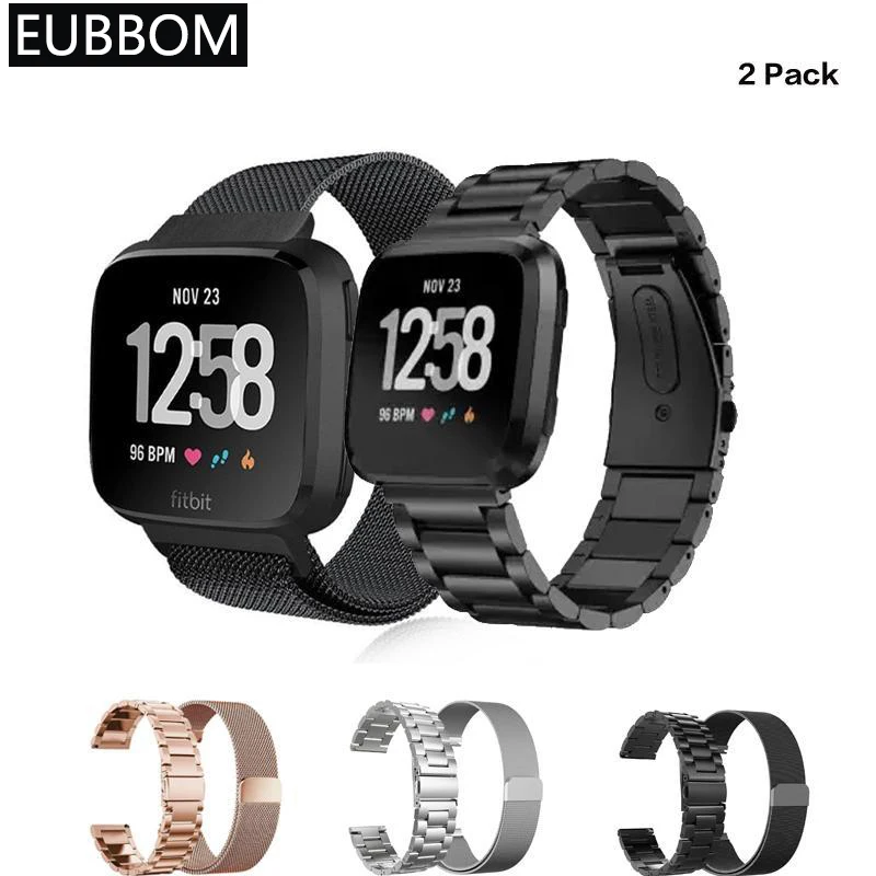 

Bands Metal Stainless Steel Strap Accessories For Fitbit Versa two Smartwatch Replacement Bracelet Strap + Milanese Loop Mesh