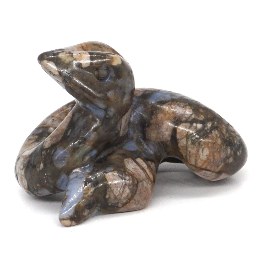 

2" Snake Statue Natural Rhyolite Crystal Hand Carved Reiki Healing Stone Figurine Crafts Home Room Desk Decoration 1pc