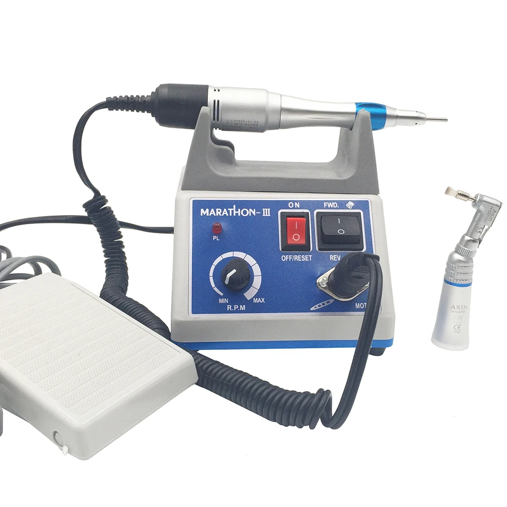 Dental Lab E-TYPE micromotor polish hand piece with contra angle & straight handpiece SEAYANG MARATHON 3 + Electric Motor