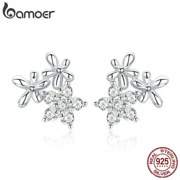BAMOER Authentic 925 Sterling Silver Luminous Gypsophila Star Flower Stud Earrings for Women Sterling Silver Jewelry BSE030