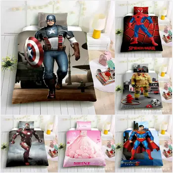 

Duvet Cover Cartoon Spiderman Captain America iron man princess skirt Superma Bedding Sets Queen Twin Size 2/3pcs PillowCase