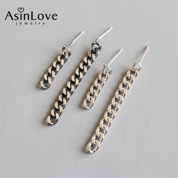 

AsinLove Retro Weave Chain Asymmetry Drop Earrings 925 Sterling Silver Individuality Punk Rock Long Chain Earrings Women Jewelry