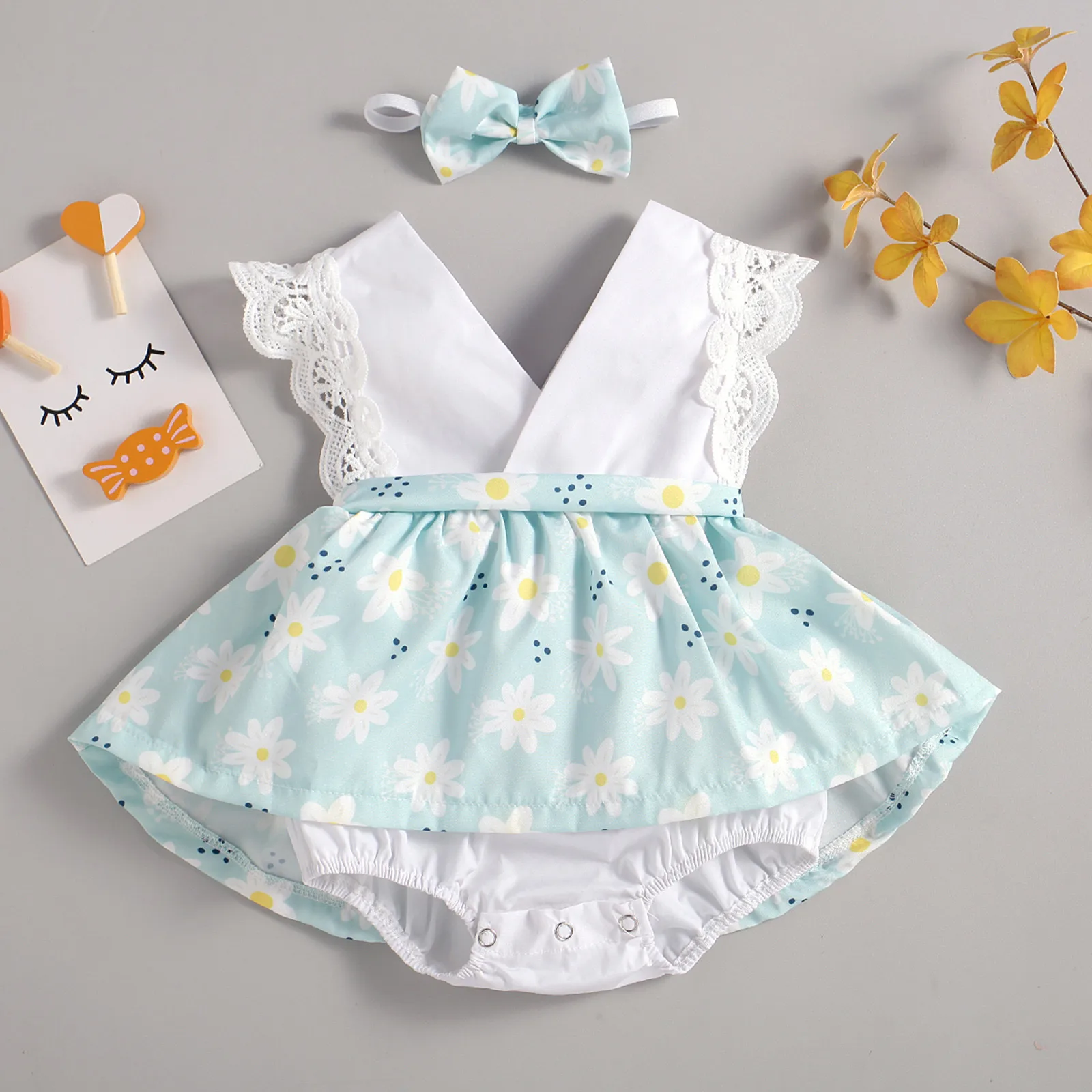 0-24M Newborn Infant Baby Girl Sleeveless backless lace Flower Printing Romper Bodysuit Cute Small fresh Baby Clothes New