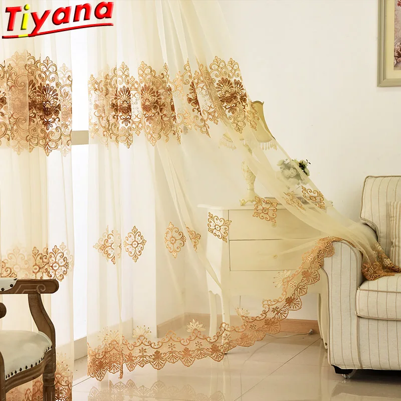 Тюлевые шторы для окон с белой вышивкой прозрачные корейские Роскошные бежевые