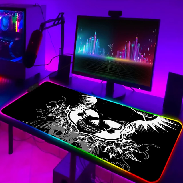 Dark Horror Skull Anime Gaming Mousepad RGB Pad Big Gamer Mouse Pad gomma  LED Computer Desk Mat tappetino per tastiera XXL con retroilluminazione -  AliExpress