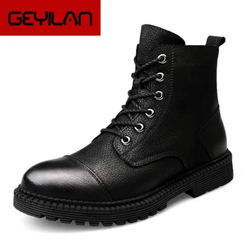 

Men's Moto Boots Outdoor Mid-calf Army Boots Men's Genuine Leather Military Desert Tactical Boot Shoe Black Combat Boots Winter