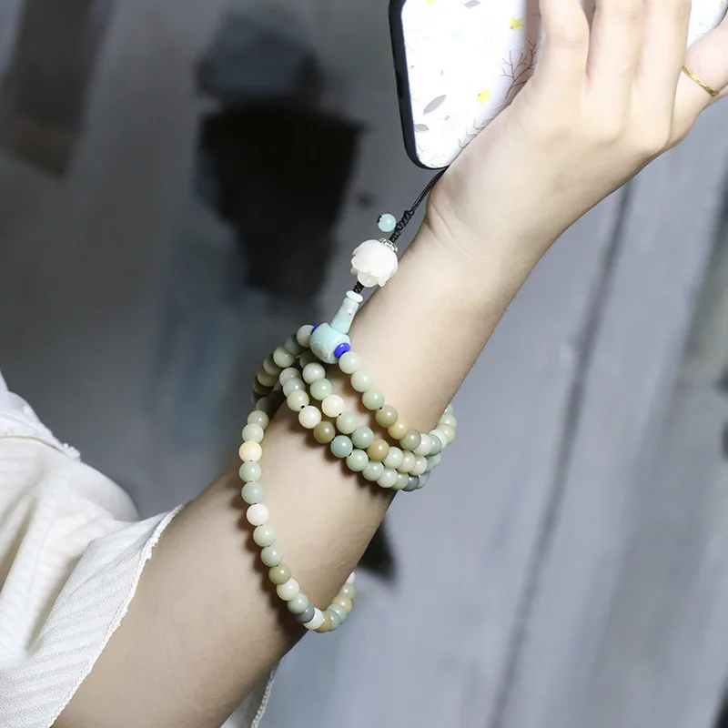 

Bodhi root multi-orb long mobile phone chain original rainbow color retro art mobile phone chain phone case pendant detachable